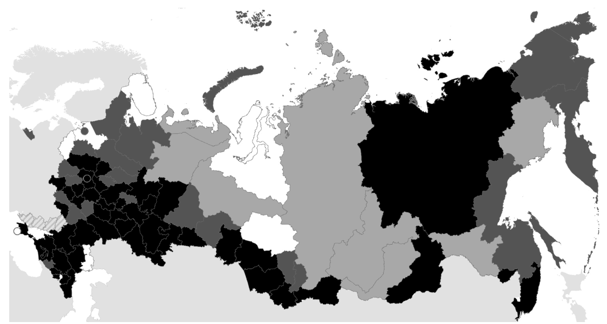 Рисунок – Типы регионов России по шокоустойчивости в 2022–2023 гг. 